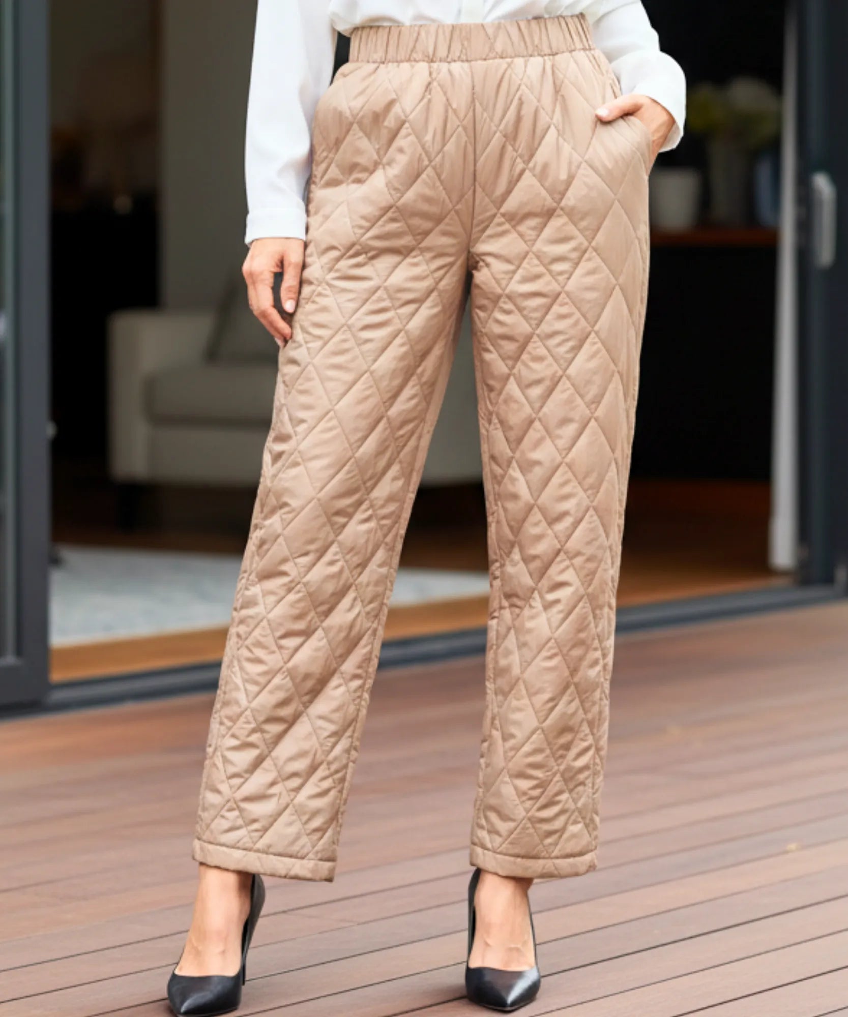 Comprar calça feminina térmica acolchoada matelassê inverno cintura alta quentinha elegante promoção ZARA

