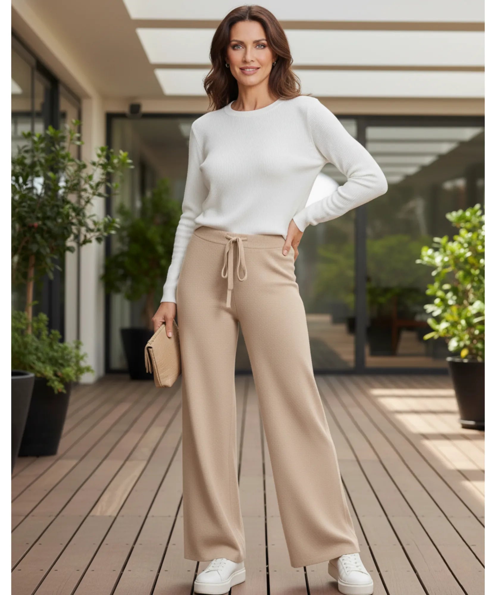 Comprar calça feminina tricot malha macia confortável cintura alta elástica casual barata ou em promoção ZARA