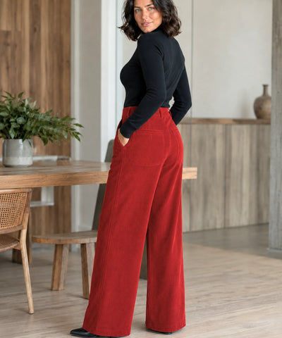 Comprar Calça Flare Feminina Veludo Cotelê Cintura Alta Vermelha barato em promoção ANELLIMN