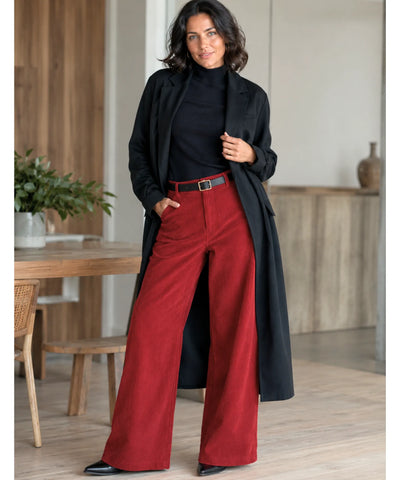 Comprar Calça Flare Feminina Veludo Cotelê Cintura Alta Vermelha barato em promoção ANELLIMN