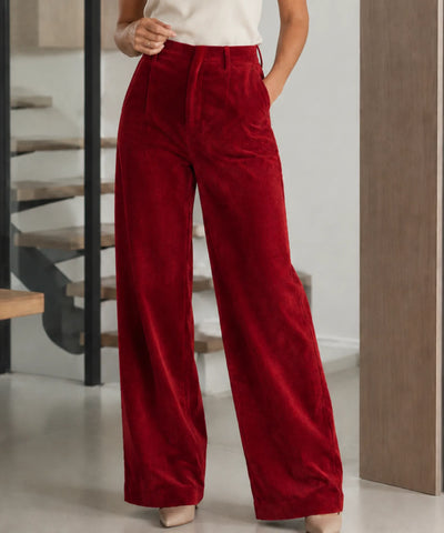 Comprar Calça Flare Feminina Veludo Cotelê Cintura Alta Vermelha barato em promoção ANELLIMN