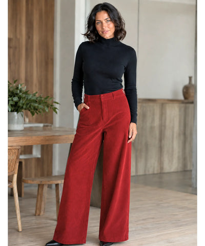 Comprar Calça Flare Feminina Veludo Cotelê Cintura Alta Vermelha barato em promoção ANELLIMN