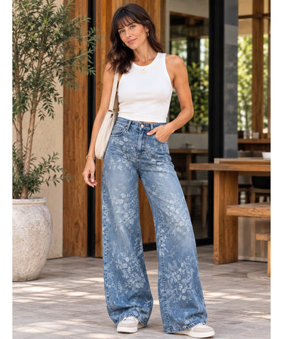 Comprar calça jeans bordada feminina look casual azul claro em promoção Anellimn