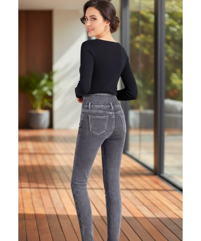 Comprar calça jeans feminina térmica com forro peluciado interno e cintura alta modeladora para dias frios e inverno elegante