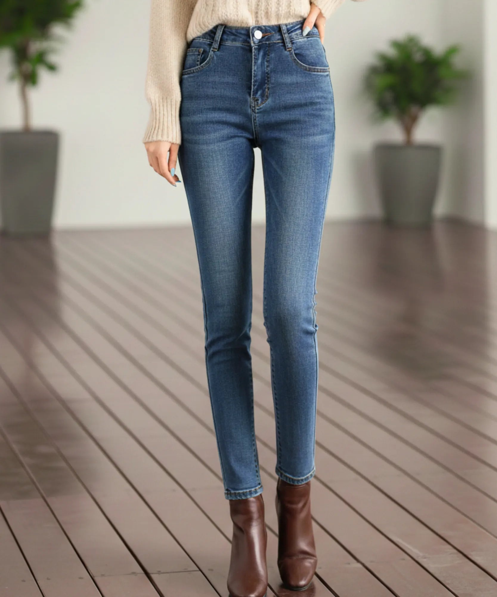 Comprar calça jeans feminina térmica peluciada forrada fleece inverno skinny cintura média barato ZARA