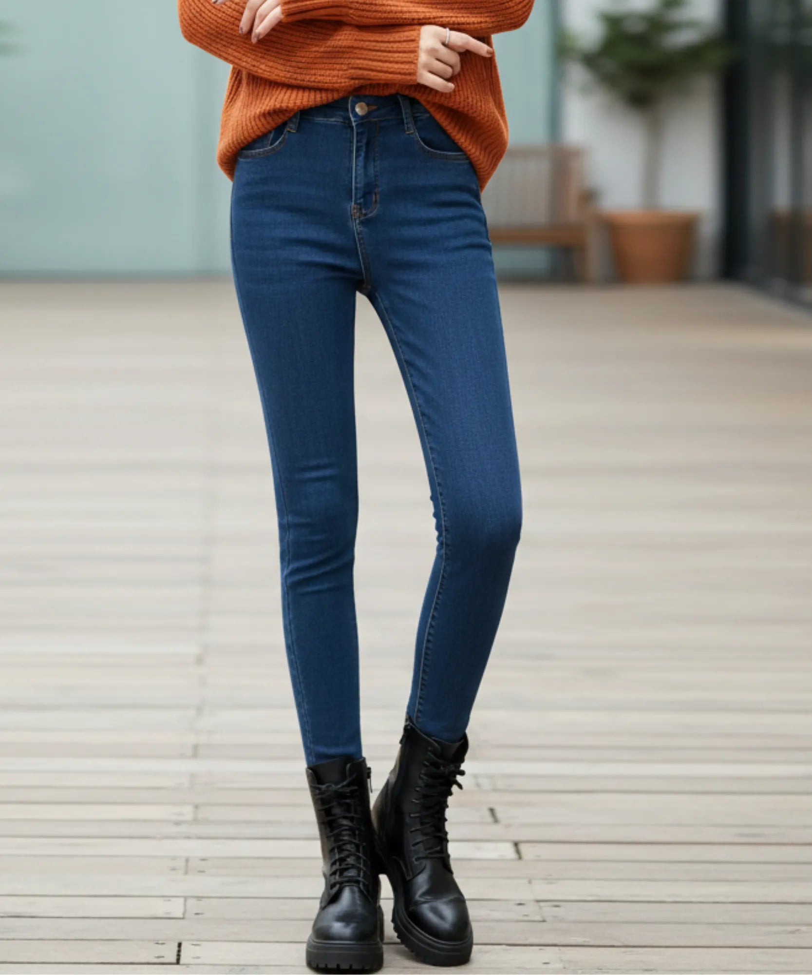 Comprar calça jeans feminina térmica peluciada forrada fleece inverno skinny cintura média barato ZARA