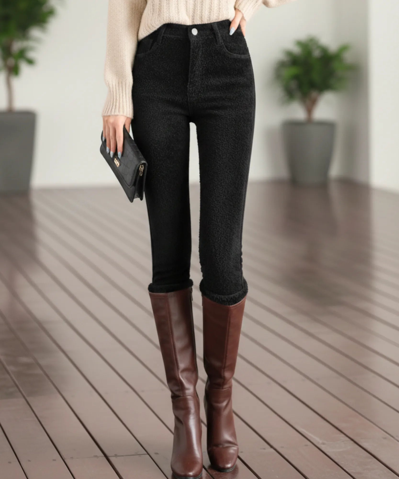 Comprar calça jeans feminina térmica peluciada forrada fleece inverno skinny cintura média barato ZARA