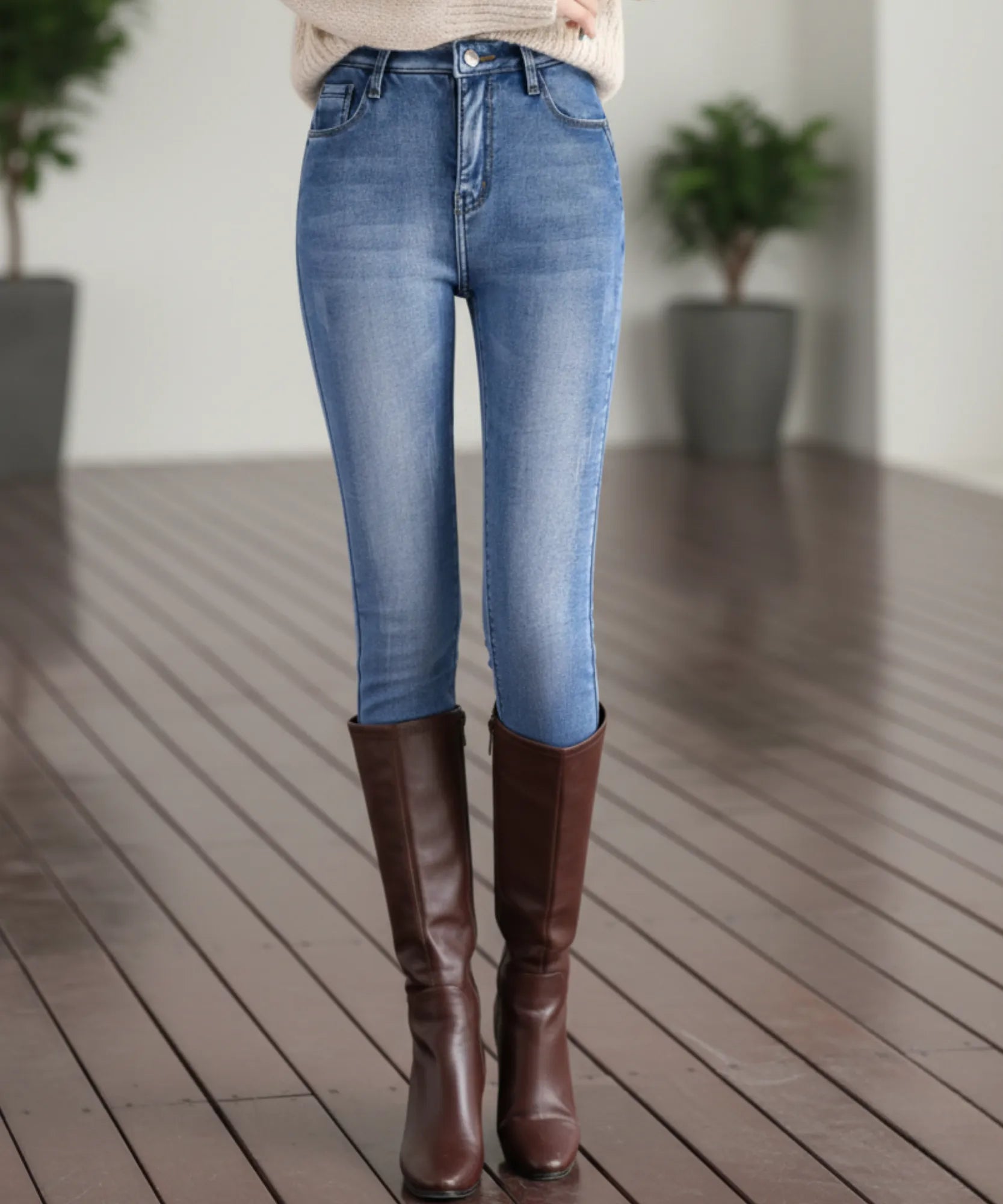 Comprar calça jeans feminina térmica peluciada forrada fleece inverno skinny cintura média barato ZARA
