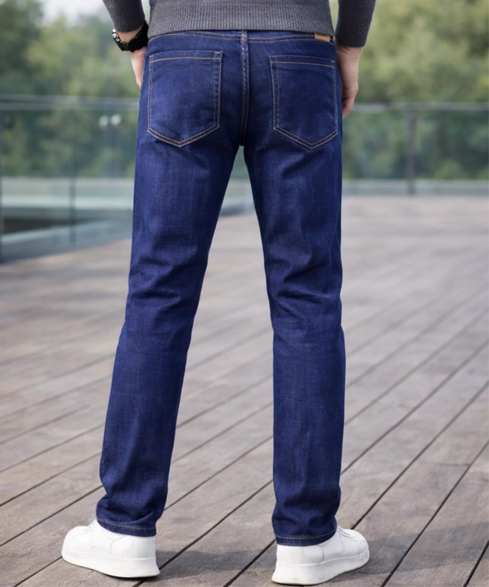  Comprar calça jeans masculina reta forro pelúcia térmica sherpa inverno em promoção ANELLIMN 