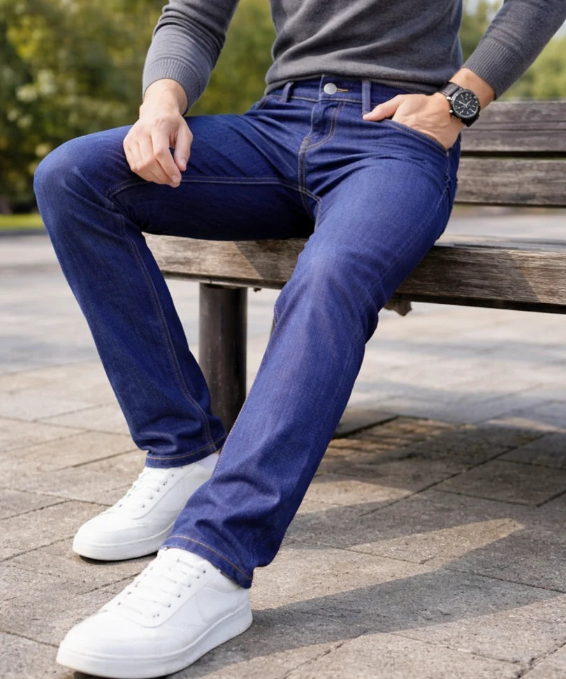  Comprar calça jeans masculina reta forro pelúcia térmica sherpa inverno em promoção ANELLIMN 