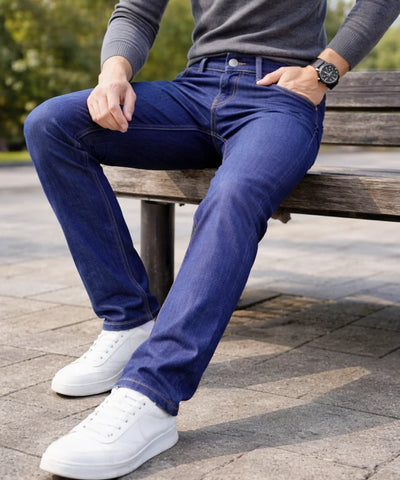  Comprar calça jeans masculina reta forro pelúcia térmica sherpa inverno em promoção ANELLIMN 