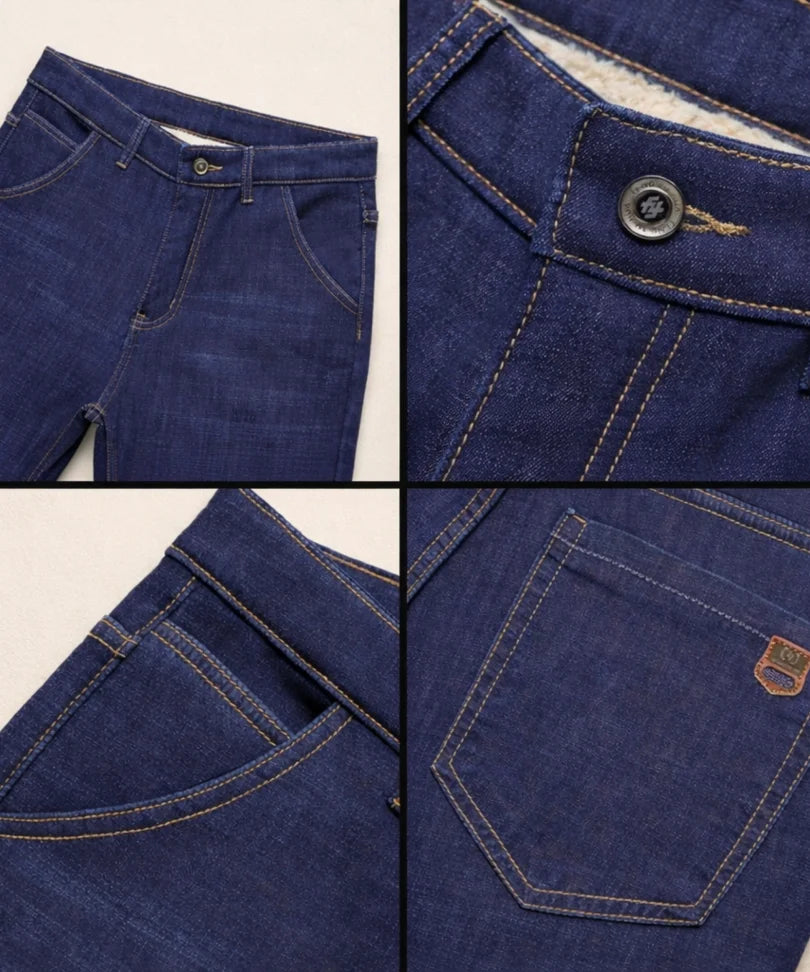  Comprar calça jeans masculina reta forro pelúcia térmica sherpa inverno em promoção ANELLIMN 