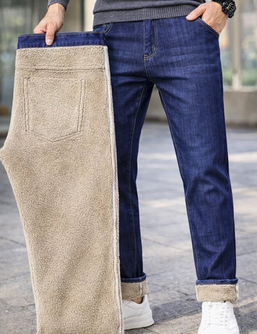  Comprar calça jeans masculina reta forro pelúcia térmica sherpa inverno em promoção ANELLIMN 