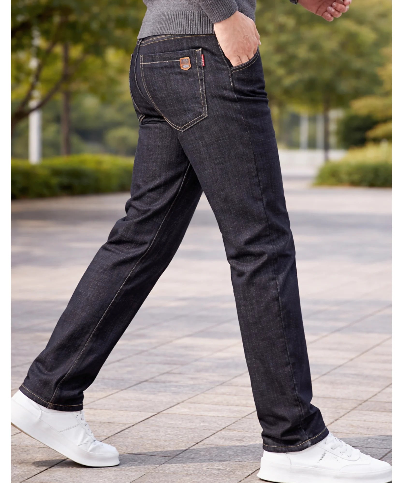  Comprar calça jeans masculina reta forro pelúcia térmica sherpa inverno em promoção ANELLIMN 