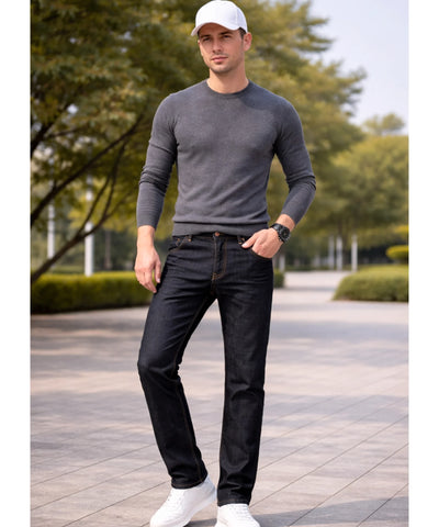  Comprar calça jeans masculina reta forro pelúcia térmica sherpa inverno em promoção ANELLIMN 