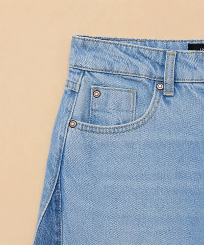 Comprar calça jeans wide leg feminina bicolor lavagem estonada barra franja crua barata ou em promoção