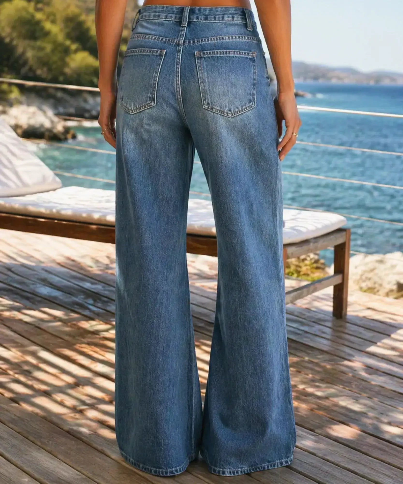 Comprar calça jeans wide leg feminina cós assimétrico transpassado lavagem estonada em promoção ZARA