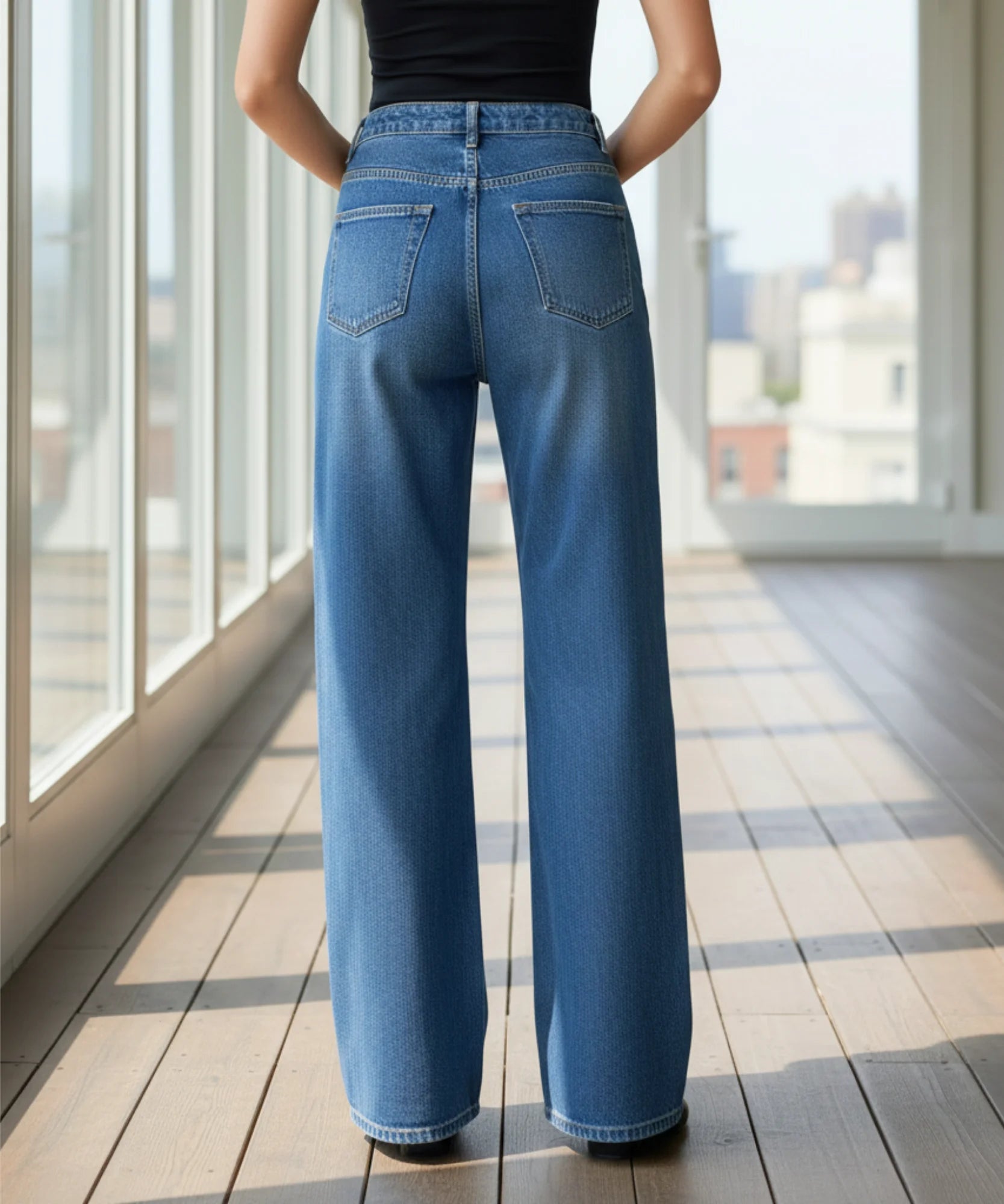 Comprar calça jeans wide leg feminina cós assimétrico transpassado lavagem estonada em promoção ZARA