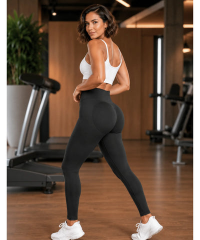 Comprar calça legging canelada cintura alta com enrugado no bumbum fitness barato em promoção ANELLIMN