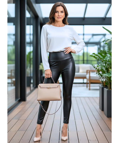 Comprar Calça legging feminina térmica cintura alta com brilho cirré e forro flanelado para inverno em promoção ZARA