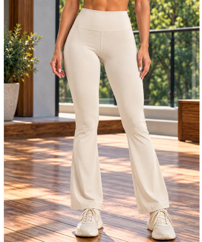 Calça legging flare branca de cintura alta vista de frente