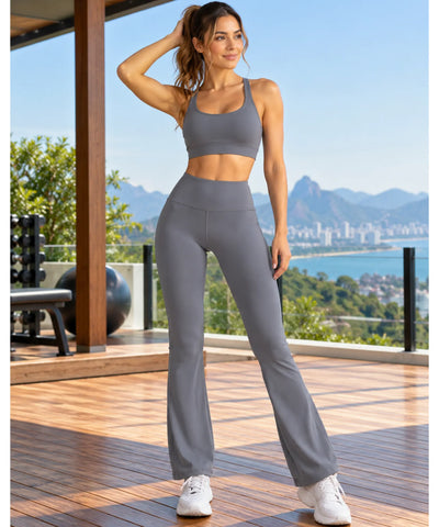 Comprar calça legging flare para yoga cinza em promoção Anellimn
