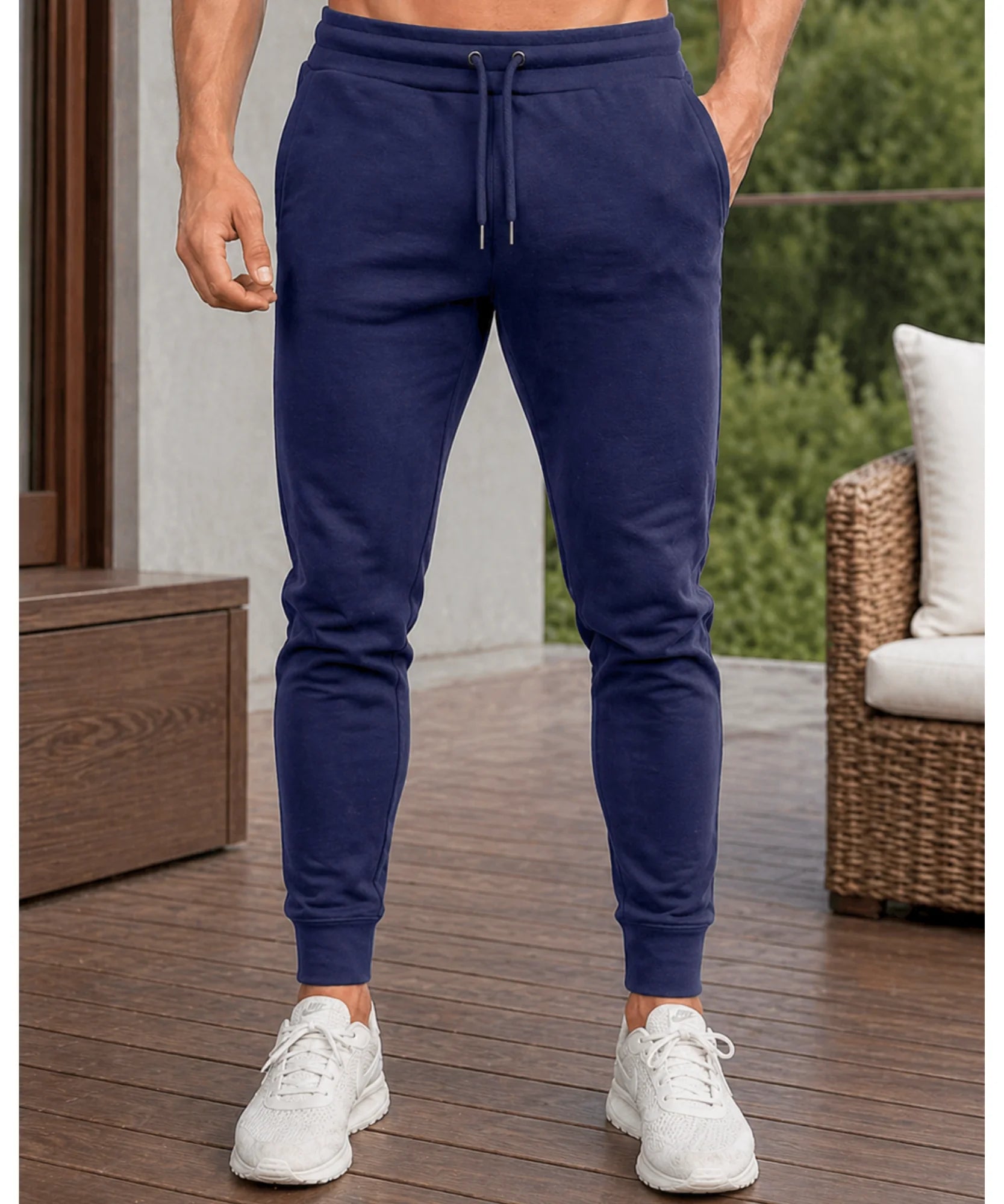 Comprar calça moletom masculina jogger slim com punho canelado e bolsos laterais para academia e treino barata ANELLIMN