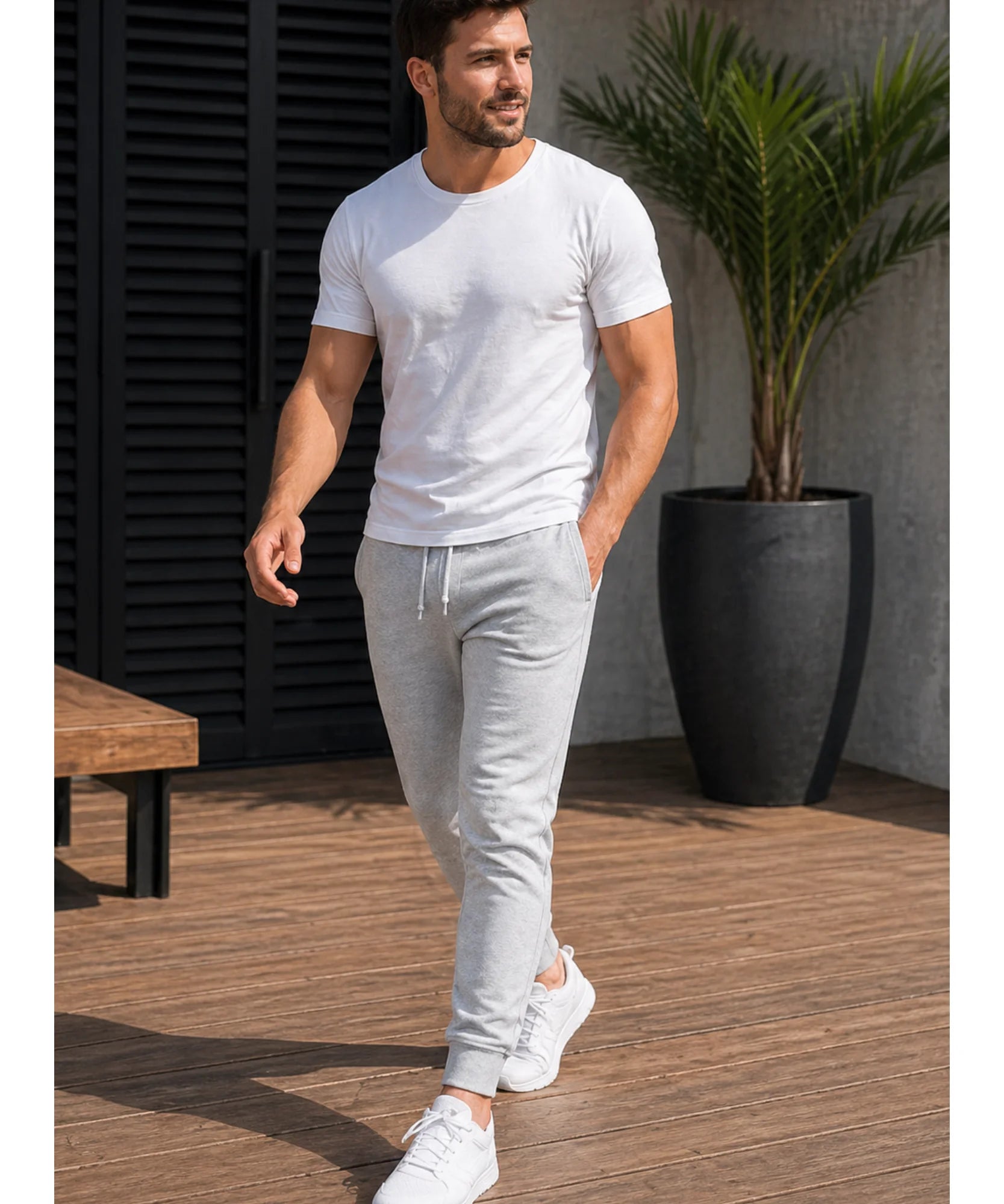 Comprar calça moletom masculina jogger slim com punho canelado e bolsos laterais para academia e treino barata ANELLIMN