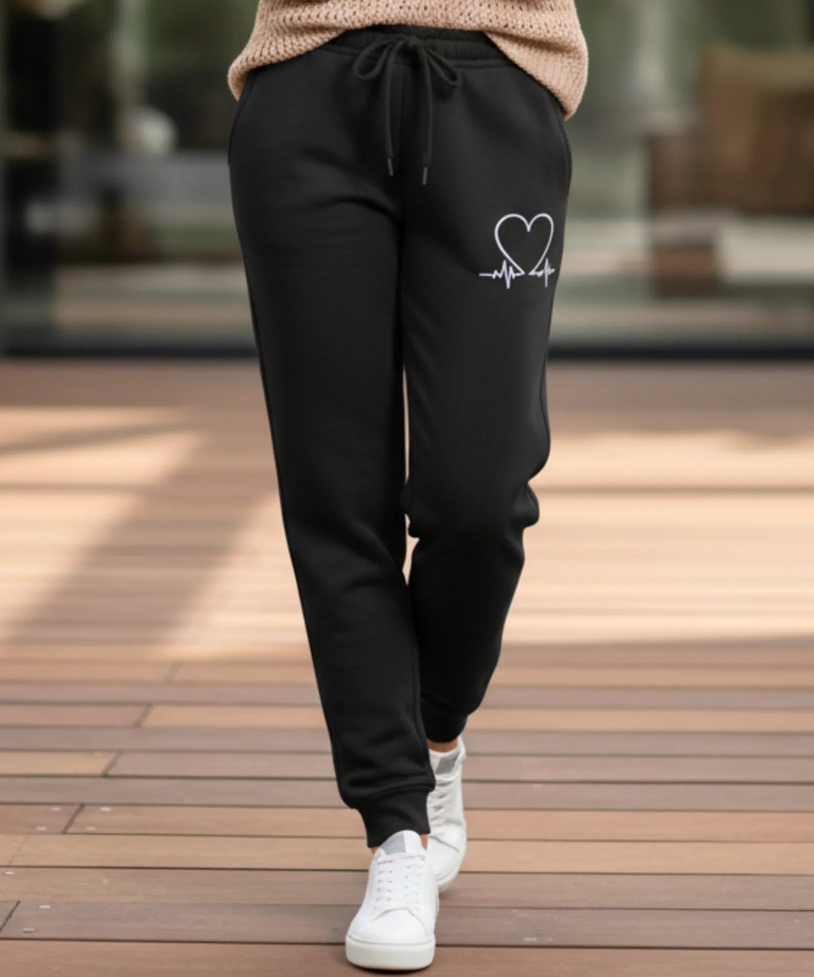 Comprar calça moletom feminina peluciada forrada fleece térmica inverno cintura elástico cordão bolsos barato ANELLIMN

