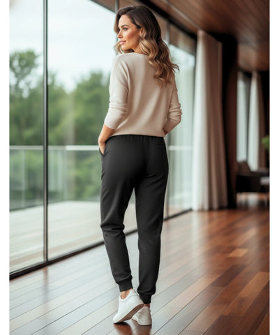 Comprar calça moletom feminina peluciada forrada fleece térmica inverno cintura elástico cordão bolsos barato ANELLIMN

