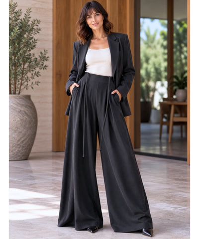 Comprar calça palazzo feminina alfaiataria cinza em promoção Anellimn