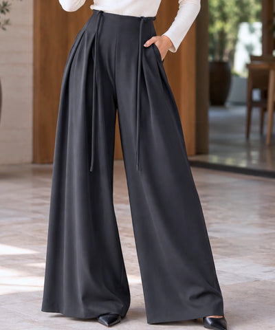 Comprar calça palazzo com amarração na cintura cinza em promoção Anellimn