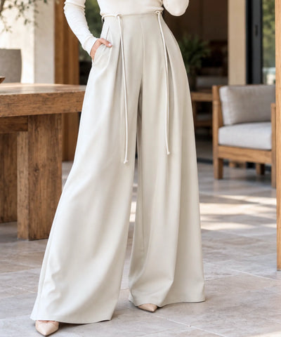 Comprar calça palazzo com amarração na cintura off white em promoção Anellimn