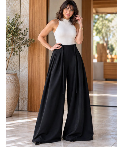 Comprar calça palazzo feminina cintura alta preta em promoção Anellimn