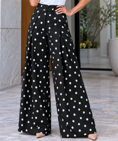 Comprar calça pantalona alfaiataria com pregas poá preto em promoção Anellimn