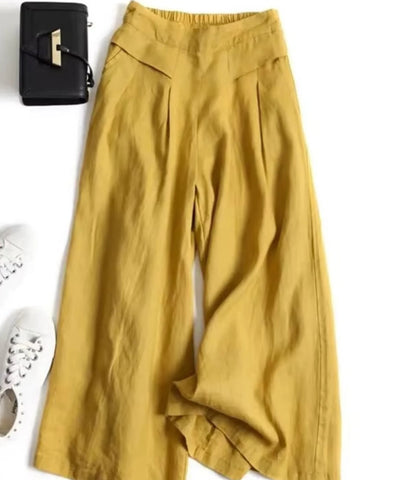 Comprar calça pantalona feminina algodão midi cintura alta com pregas frontais e bolsos em promoção ZARA
