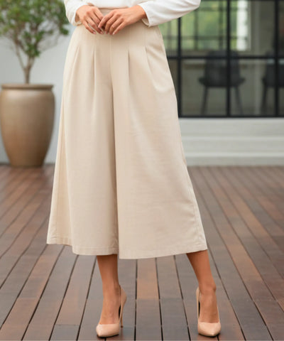 Comprar calça pantalona feminina algodão midi cintura alta com pregas frontais e bolsos em promoção ZARA