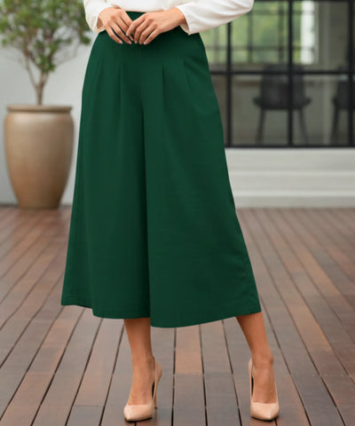 Comprar calça pantalona feminina algodão midi cintura alta com pregas frontais e bolsos em promoção ZARA