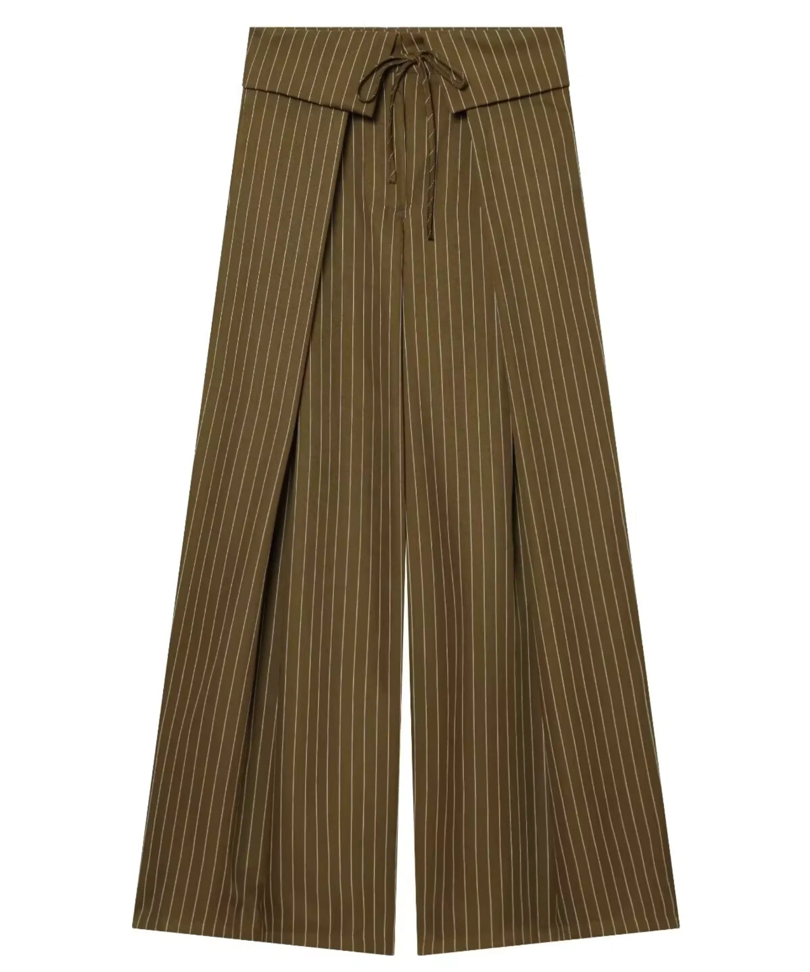 Comprar calça pantalona feminina cintura alta caqui em promoção Anellimn