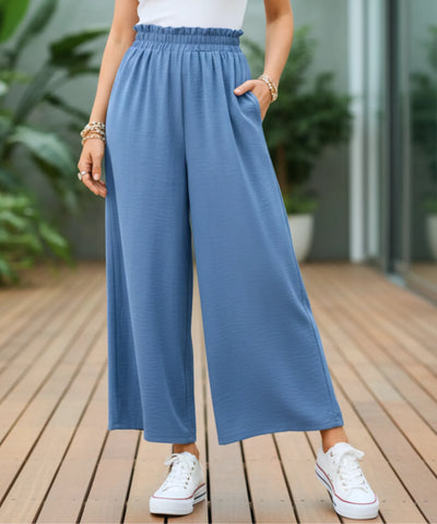 Comprar calça pantalona feminina cós elástico franzido cintura alta perna larga em promoção ZARA