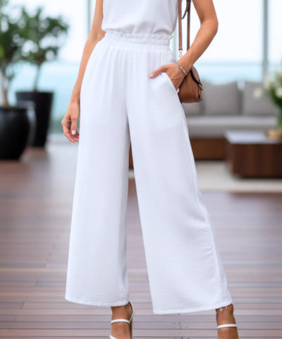 Comprar calça pantalona feminina cós elástico franzido cintura alta perna larga em promoção ZARA