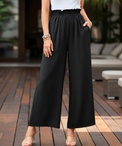 Comprar calça pantalona feminina cós elástico franzido cintura alta perna larga em promoção ZARA