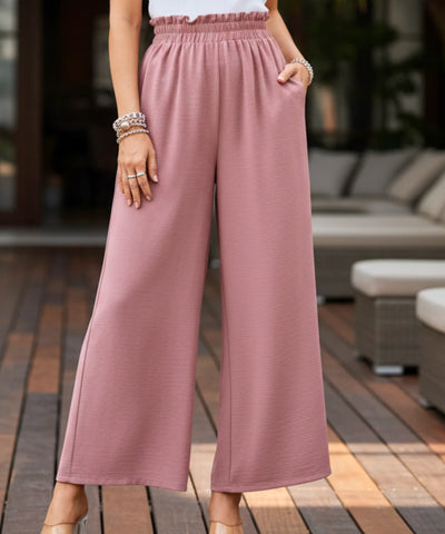 Comprar calça pantalona feminina cós elástico franzido cintura alta perna larga em promoção ZARA