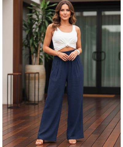 Comprar calça pantalona feminina fluida cós franzido elástico com bolsos leve para o verão em promoção ZARA