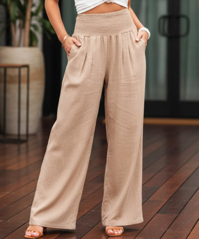 Comprar calça pantalona feminina fluida cós franzido elástico com bolsos leve para o verão em promoção ZARA