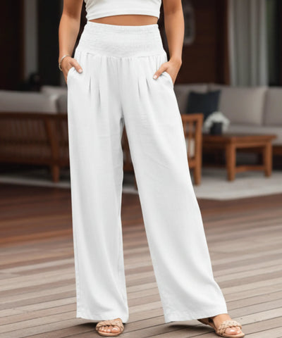 Comprar calça pantalona feminina fluida cós franzido elástico com bolsos leve para o verão em promoção ZARA