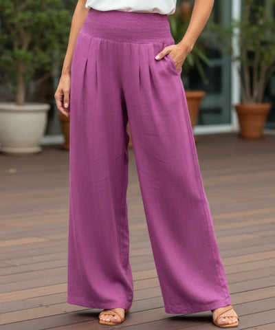 Comprar calça pantalona feminina fluida cós franzido elástico com bolsos leve para o verão em promoção ZARA