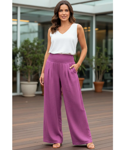 Comprar calça pantalona feminina fluida cós franzido elástico com bolsos leve para o verão em promoção ZARA