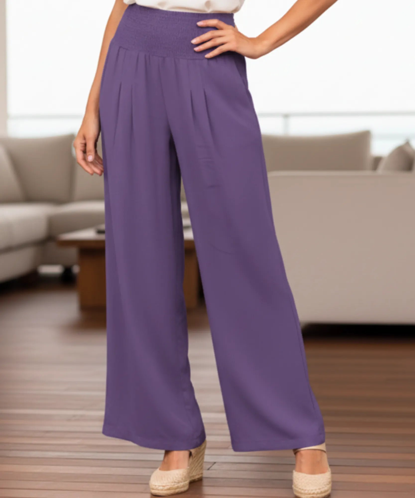 Comprar calça pantalona feminina fluida cós franzido elástico com bolsos leve para o verão em promoção ZARA