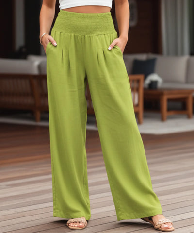 Comprar calça pantalona feminina fluida cós franzido elástico com bolsos leve para o verão em promoção ZARA